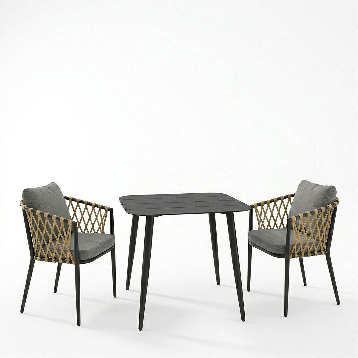 Set dining exterior Peluxe Vista, 3 piese, aluminiu si ratan PE, 80x80x72 cm
