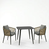 Set dining exterior Peluxe Vista, 3 piese, aluminiu si ratan PE, 80x80x72 cm