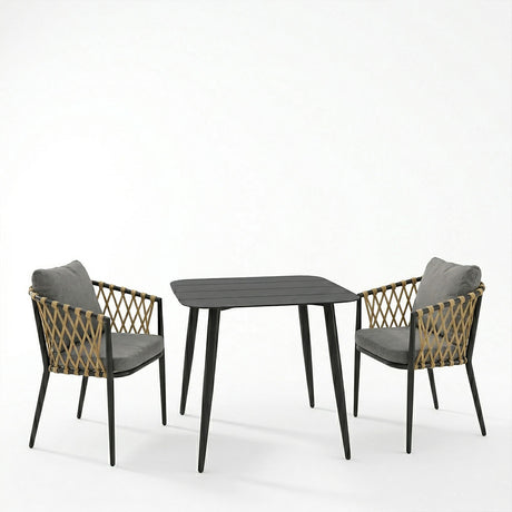 Set dining exterior Peluxe Vista, 3 piese, aluminiu si ratan PE, 80x80x72 cm