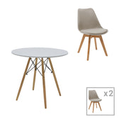 Masa Cu Scaune Set dining Julita-Gaston, 3 piese, Gri-Alb-Natural, 80x80x73 cm