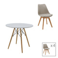 Masa Cu Scaune Set dining Julita-Gaston, 5 piese, Gri-Alb-Natural, 80x80x73 cm