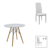 Set dining Julita-Parker, 5 piese, Alb-Natural, 80x80x73 cm
