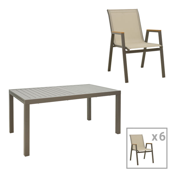 Set dining Lafla-Azelie, 7 piese, Sampanie-Natural, 160-240x100x75 cm