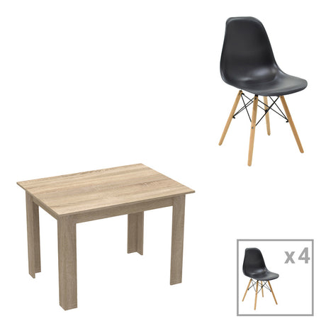 Set dining Manka-Julita, 5 piese, Sonoma-Negru, 110x80x77 cm