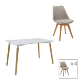 Masa Cu Scaune Set dining Natali-Gaston, 5 piese, Gri-Alb-Natural, 120x80x76 cm