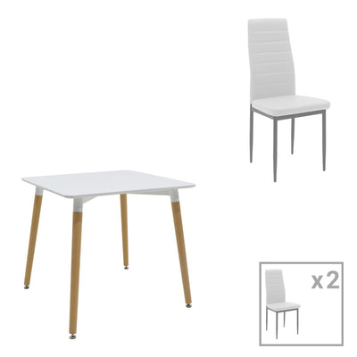 Seturi Mobila Dining Set dining Natali-Parker, 3 piese, Alb-natural, 80x80x76 cm