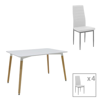 Masa Cu Scaune Set dining Natali-parker, 5 piese, Alb-Natural, 120x80x76 cm
