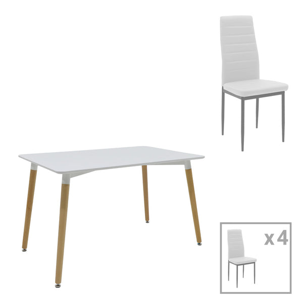 Set dining Natali-parker, 5 piese, Alb-Natural, 120x80x76 cm