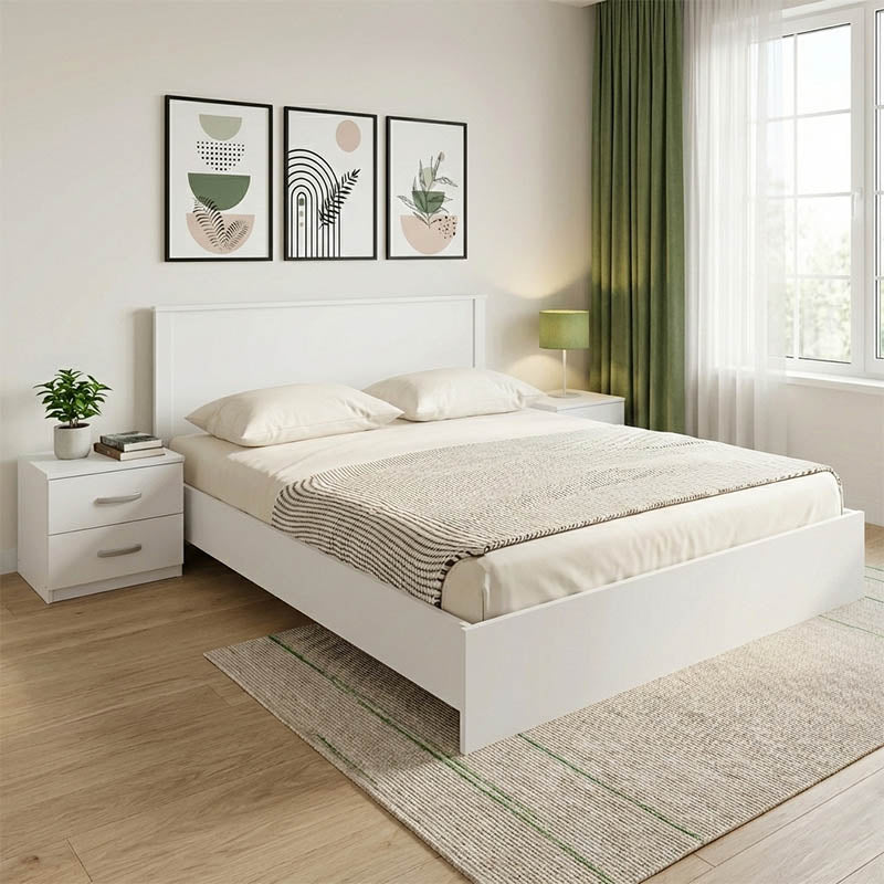 Set dormitor cu pat Athos, lemn/alb, pat, set 3 piese, 160x200 cm