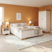 Set Dormitor Jaden cu Pat, Oak-Alb, Lemn, 160x200 cm, Set 4 piese