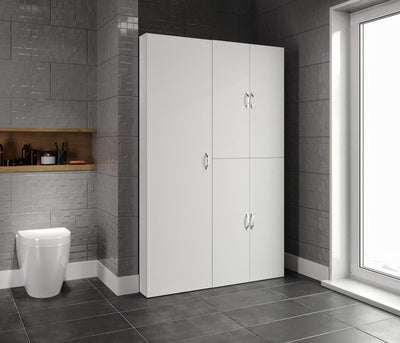 Set Dulap Baie pentru Masina de spalat, uscator si masa de calcat, Miranda , Alb, 71x194x69 - 54 x 194 x 52 cm