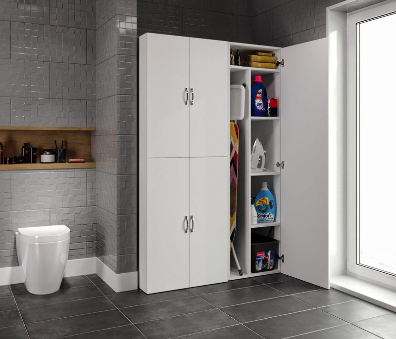 Set Dulap Baie pentru Masina de spalat, uscator si masa de calcat, Miranda , Alb, 71x194x69 - 54 x 194 x 52 cm