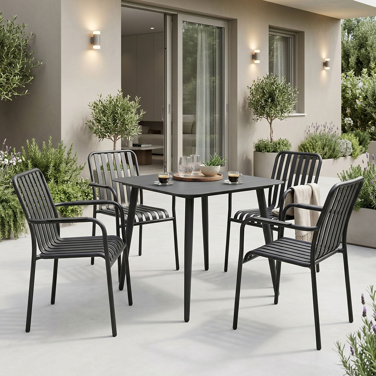 Set dining exterior Heven Vista, 5 piese, 80x80x72 cm - Negru