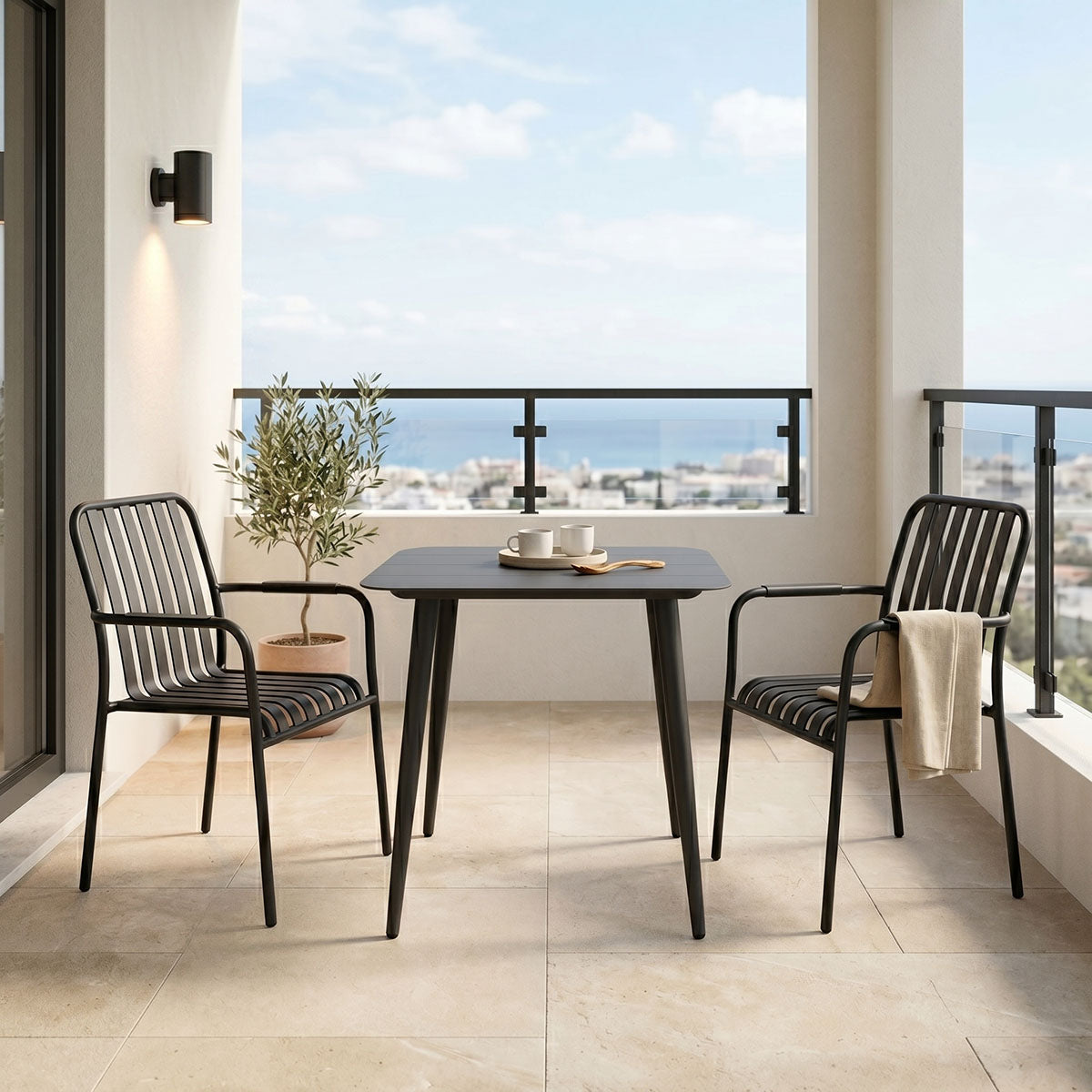 Set dining exterior Heven Vista, 3 piese, 80x80x72 cm - Negru