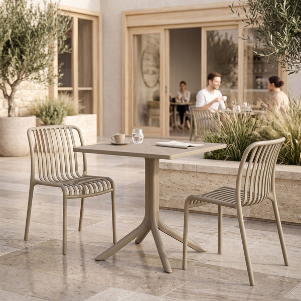 Set gradina Zoi-Groovy, 3 piese, cu scaune, Cappuccino, 80x80x74 cm
