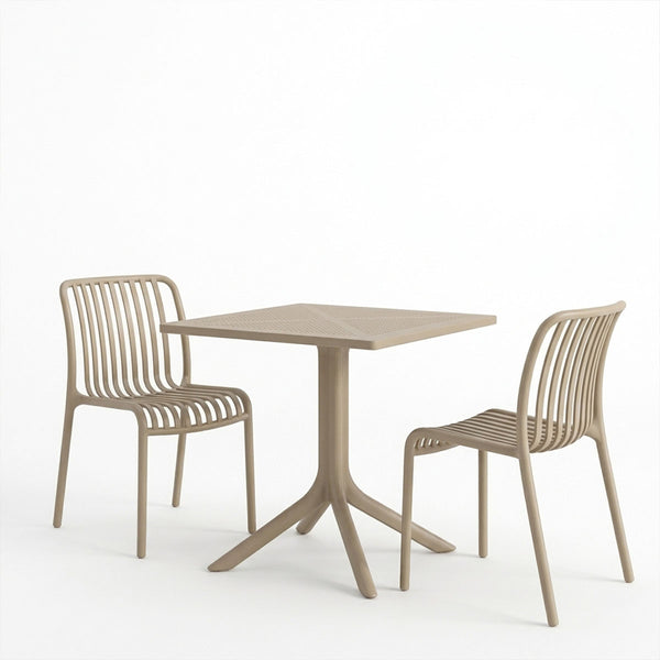 Set gradina Zoi-Groovy, 3 piese, cu scaune, Cappuccino, 80x80x74 cm