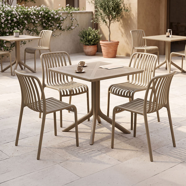 Set gradina Zoi-Groovy, 5 piese, cu scaune, Cappuccino, 80x80x74 cm