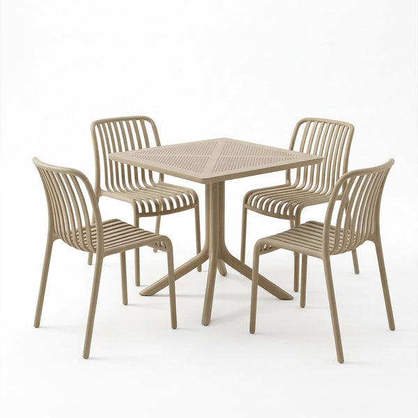 Set gradina Zoi-Groovy, 5 piese, cu scaune, Cappuccino, 80x80x74 cm