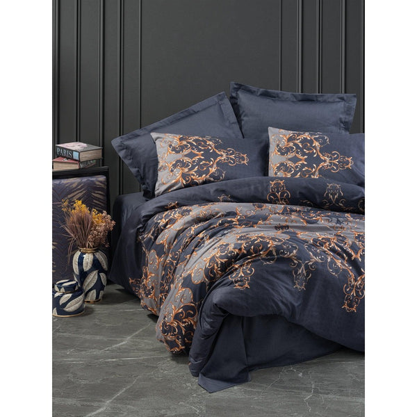Set Lenjerie de pat double din satin, Albastru, 200x220 cm