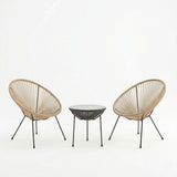 Set lounge exterior Acapulco, 3 piese, metal si ratan PE, Negru, 50x50x52 cm - Negru-Natural