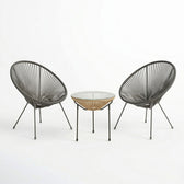 Set lounge exterior Acapulco, 3 piese, Negru-Natural, metal si ratan PE, 50x50x52 cm, imagine suplimentara