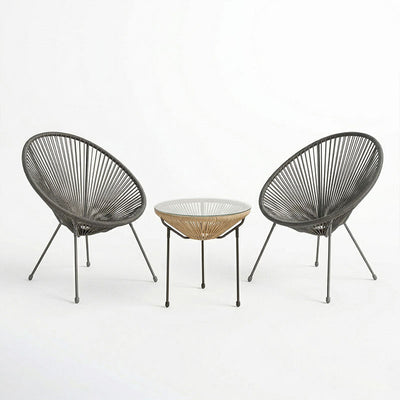 Set lounge exterior Acapulco, 3 piese, Negru-Natural, metal si ratan PE, 50x50x52 cm, imagine suplimentara