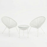 Set lounge exterior Acapulco, 3 piese, metal si ratan PE, Negru, 50x50x52 cm - Alb