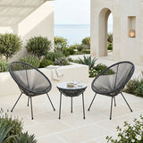 Set lounge exterior Acapulco, 3 piese, metal si ratan PE, Negru, 50x50x52 cm - Negru