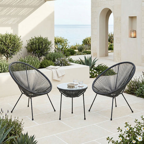 Set lounge exterior Acapulco, 3 piese, metal si ratan PE, Negru, 50x50x52 cm