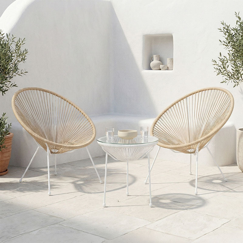 Set lounge exterior Acapulco, 3 piese, metal si ratan PE, Negru, 50x50x52 cm - Alb-Natural