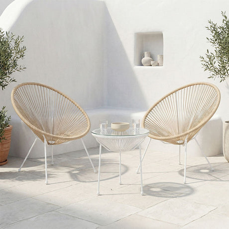 Set lounge exterior Acapulco, 3 piese, metal si ratan PE, Diverse culori, 50x50x52 cm