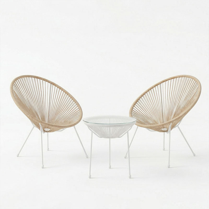 Set lounge exterior Acapulco, 3 piese, metal si ratan PE, Negru, 50x50x52 cm - Alb-Natural