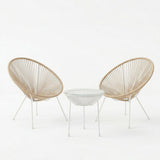 Set lounge exterior Acapulco, 3 piese, metal si ratan PE, Negru, 50x50x52 cm - Alb-Natural