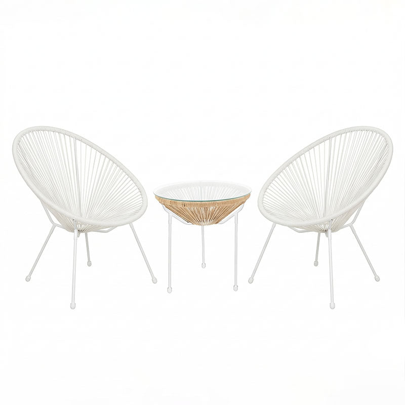 Set lounge exterior Acapulco, 3 piese, Alb-Natural, metal si ratan PE, 50x50x52 cm