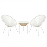 Set lounge exterior Acapulco, 3 piese, Alb-Natural, metal si ratan PE, 50x50x52 cm