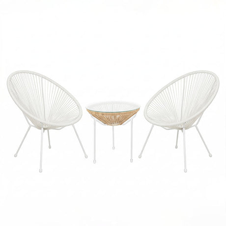 Set lounge exterior Acapulco, 3 piese, Alb-Natural, metal si ratan PE, 50x50x52 cm