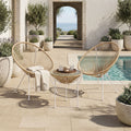 Set lounge exterior Acapulco, 3 piese, Alb-Natural, metal si ratan PE, imagine principală, metal, ratan, sticlă, pentru grădină sau terasă
