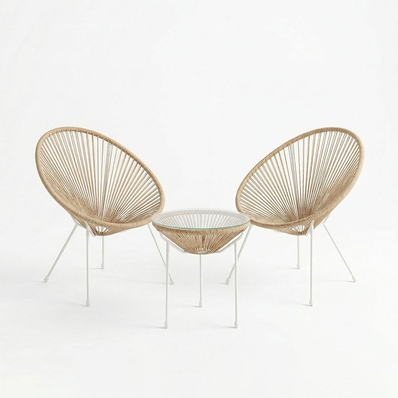 Set lounge exterior Acapulco, 3 piese, Alb-Natural, metal si ratan PE, 50x50x52 cm