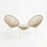 Set lounge exterior Acapulco, 3 piese, Alb-Natural, metal si ratan PE, 50x50x52 cm