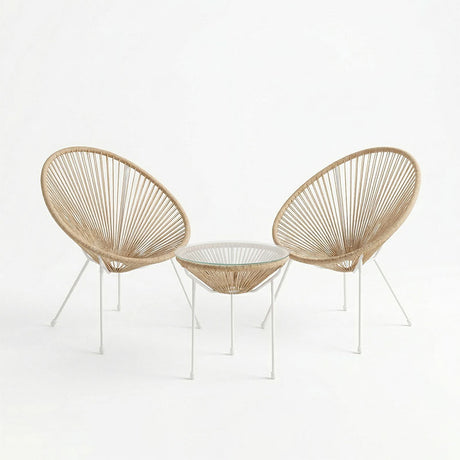 Set lounge exterior Acapulco, 3 piese, Alb-Natural, metal si ratan PE, 50x50x52 cm
