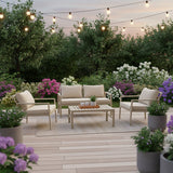 Set lounge grădină cu funcție modulară Gardenly, Aluminiu, 4 piese, Cappuccino cu perne, beige, 141x69x72 cm