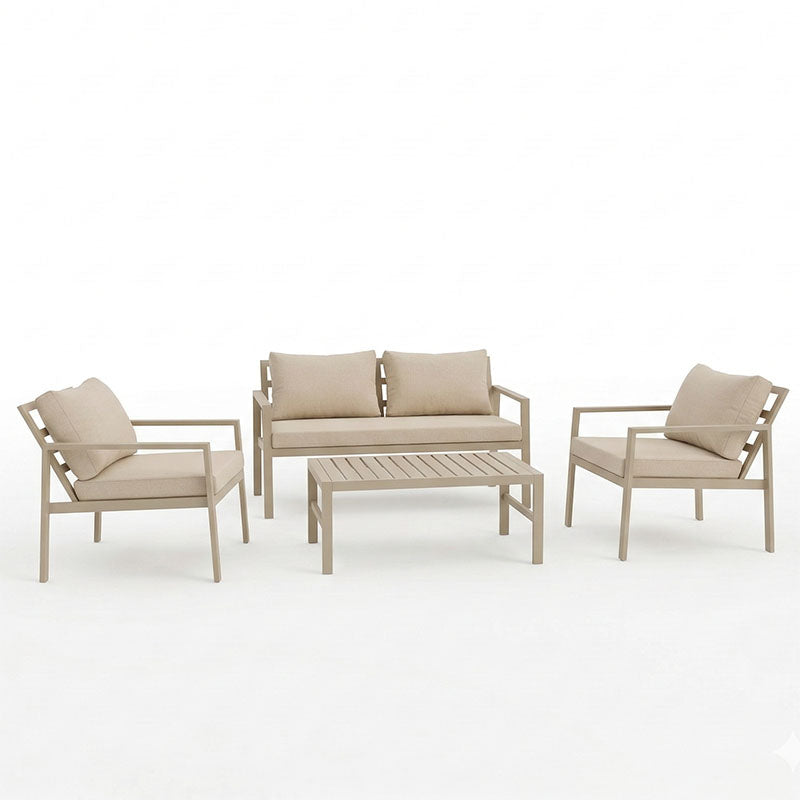 Set lounge grădină cu funcție modulară Gardenly, Aluminiu, 4 piese, Cappuccino cu perne, beige, 141x69x72 cm