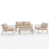 Set lounge grădină cu funcție modulară Gardenly, Aluminiu, 4 piese, Cappuccino cu perne, beige, 141x69x72 cm