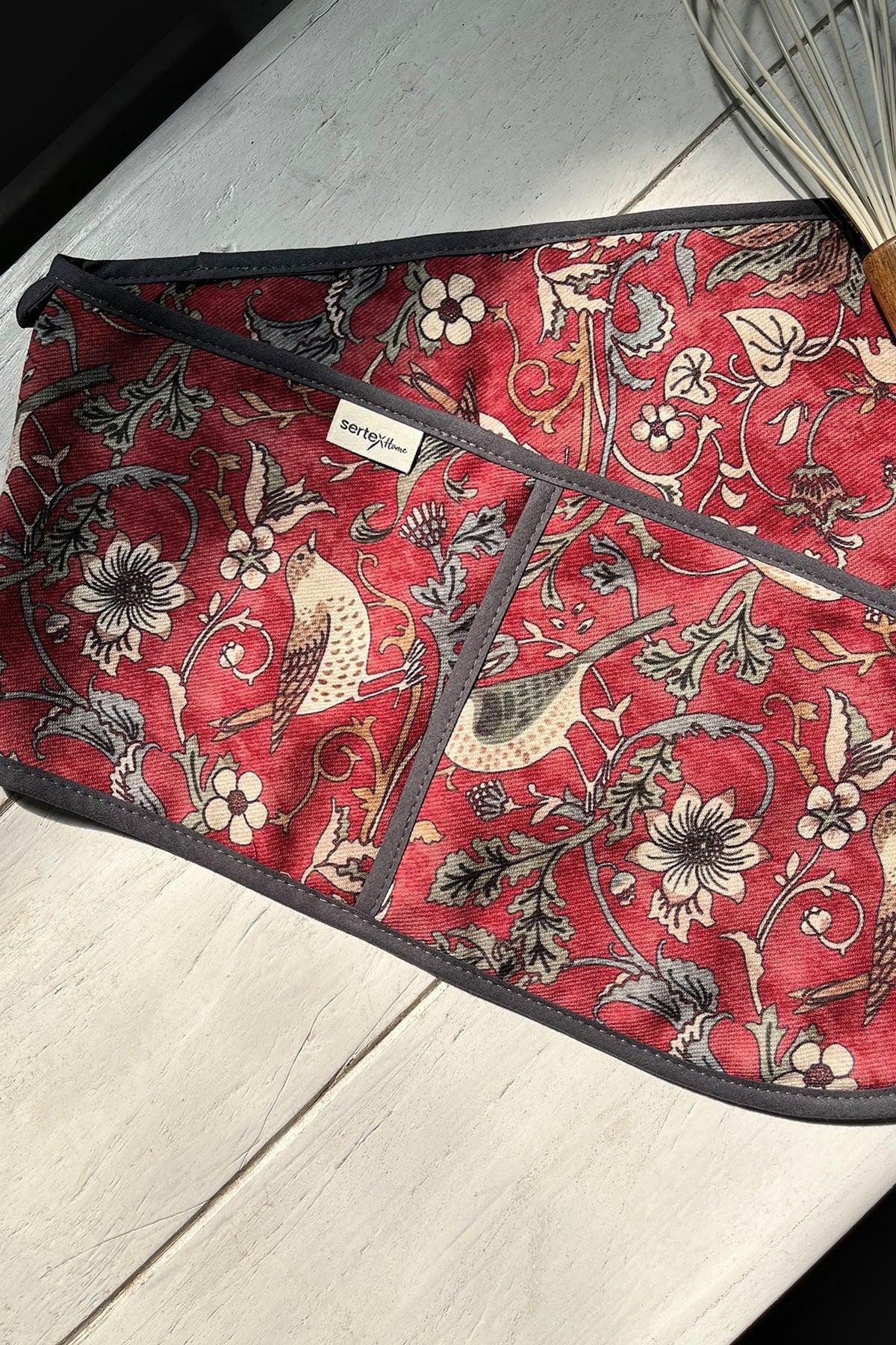 Set Manusi Cuptor (2 Pieces) Burgundy Flower, Rosu bordo, 18x2x86 cm