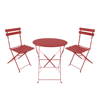 mobilier de gradina Set masa bistro pliabila pentru dining, 3 piese, metal, teracota, 60x71 cm