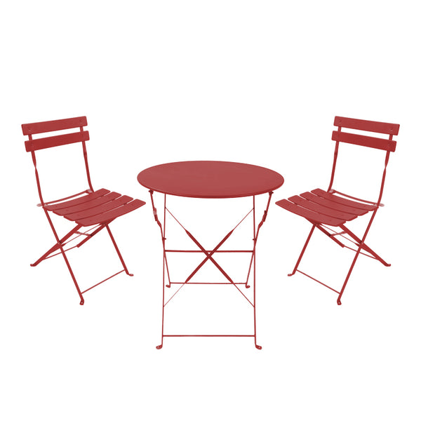 Set masa bistro pliabila pentru dining, 3 piese, metal, teracota, Multicolor, 60x71 cm