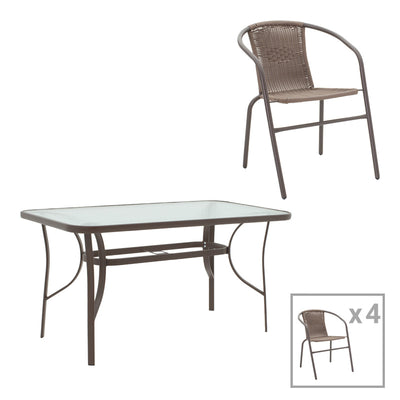 mobilier de gradina Set masă cu 4 scaune Ensure-Obbi, metal, maro, 140x80x70 cm