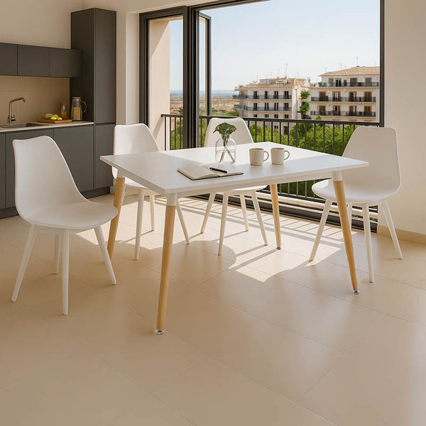 Set masă cu scaune Gaston, lemn, masă, set 5 piese, alb, 120x80x76 cm