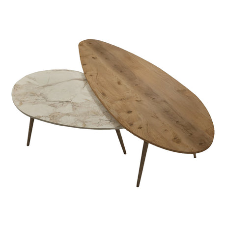 Set masa de cafea 2 piese Monty, Lemn și Imitatie Marmura, Natural-Bej, 116x46x46 cm
