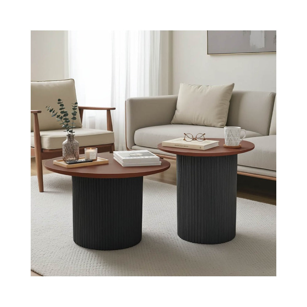 Set 2 mese de cafea Dovel, MDF si metal, 70x70x45 cm - Nuc-Negru